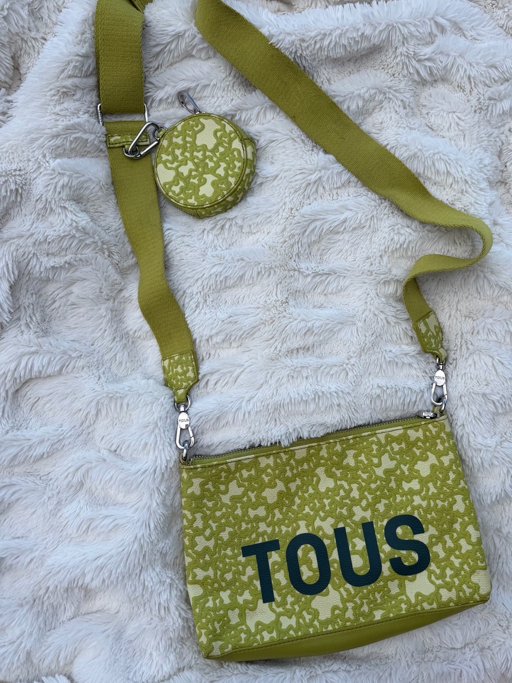TOUS Olive Green Patterned Crossbody with Coin Pouch